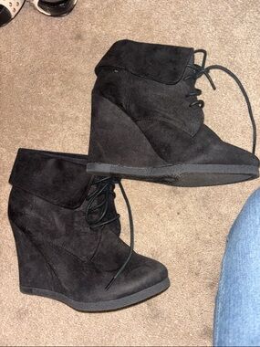 Mossimo Supply Co. Black Lace-Up Wedge Ankle Boots
